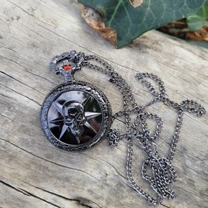 Skull Pocket Watch Locket Necklace Gothic Unisex Skull Pocket Watch Locket Neckl